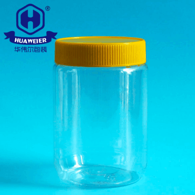 480ml 16OZ 17OZ Yellow Screw Lid Customize Clear PET Plastic Jar For Peanut Butter Packaging