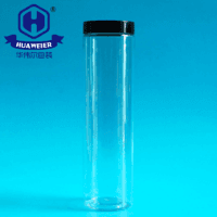 16OZ 450ML High Clear Tube Shape Plastic Black Screw Cap PET Jar Container Packaging