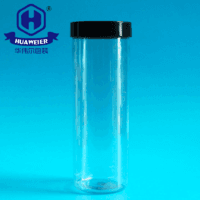 16OZ 460ML High Cylinder Shape Black Plastic Screw Cap With Clear PET Jar For Dry Tea